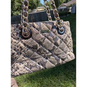 Kate Spade Gold Coast Maryanne Large Quilted Snakeskin Python Leather Tote Purse